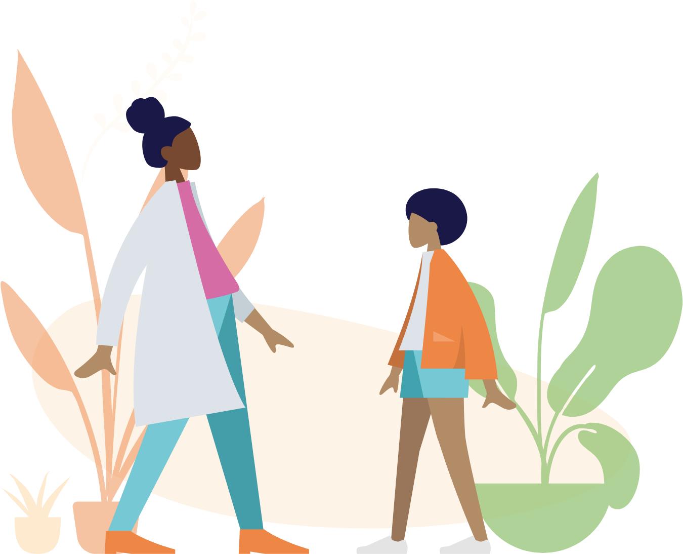 Femme et enfant avec plantes
